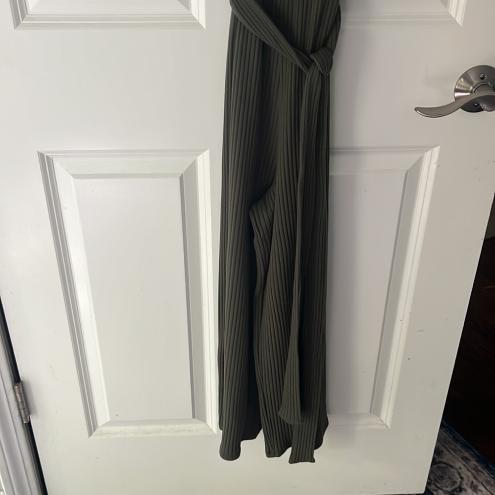 American Eagle Women's Ribbed Tie Waist Tank Jumpsuit in Olive Green sz XS - Picture 8 of 14